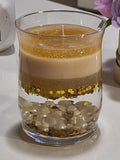 Vela con perlas y purpurina